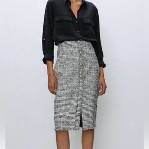 Classic Black and White Tweed Skirt